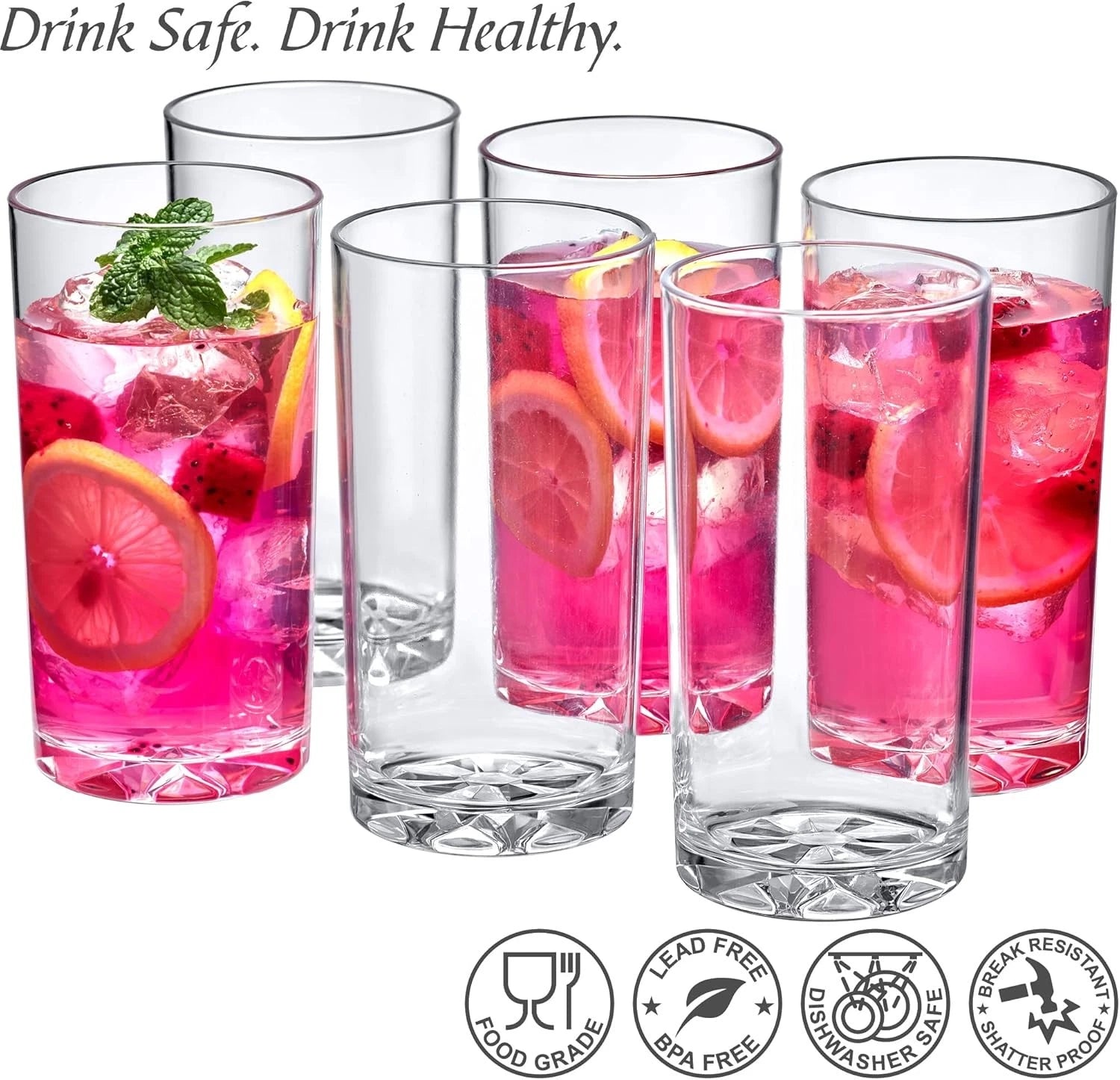 16 oz Plastic Cups (Set of 6), Drinking Cups, Reusable Cups | eBay