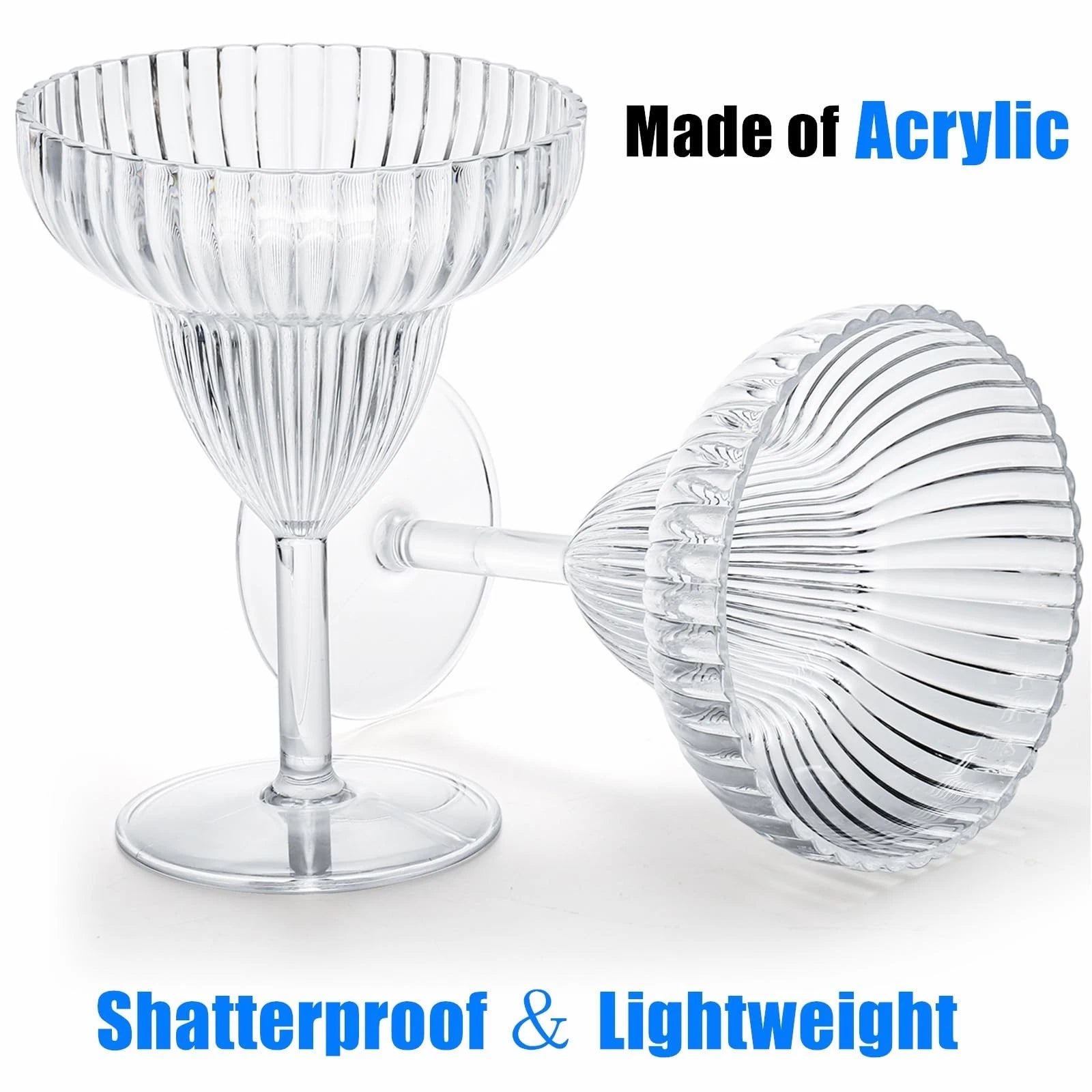 14 Oz Clear Acrylic Margarita Glasses Set of 6 - Plastic, Ribbed, Shatterproof | eBay