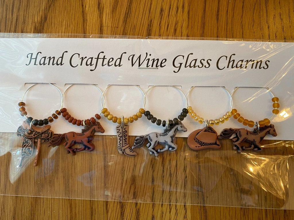"WESTERN ,HORSES"Set of 6 Hand Crafted Wine Glass Charms Drink Markers | eBay