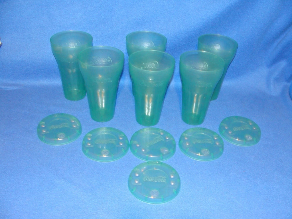 Vintage Genuine Coca Cola Green Plastic Cups with lids 32oz Coke Cup set of 6 | eBay